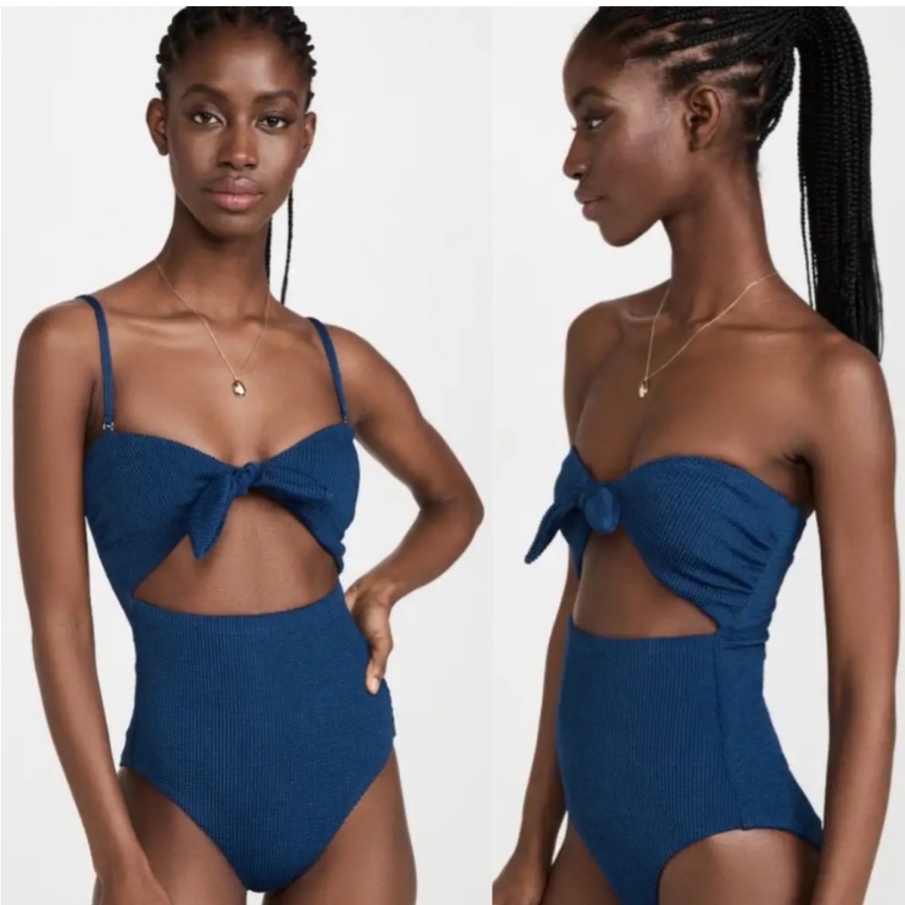 NWT Veronica Beard Blue Tie-Front Cutout One-Piece Swimsuit
